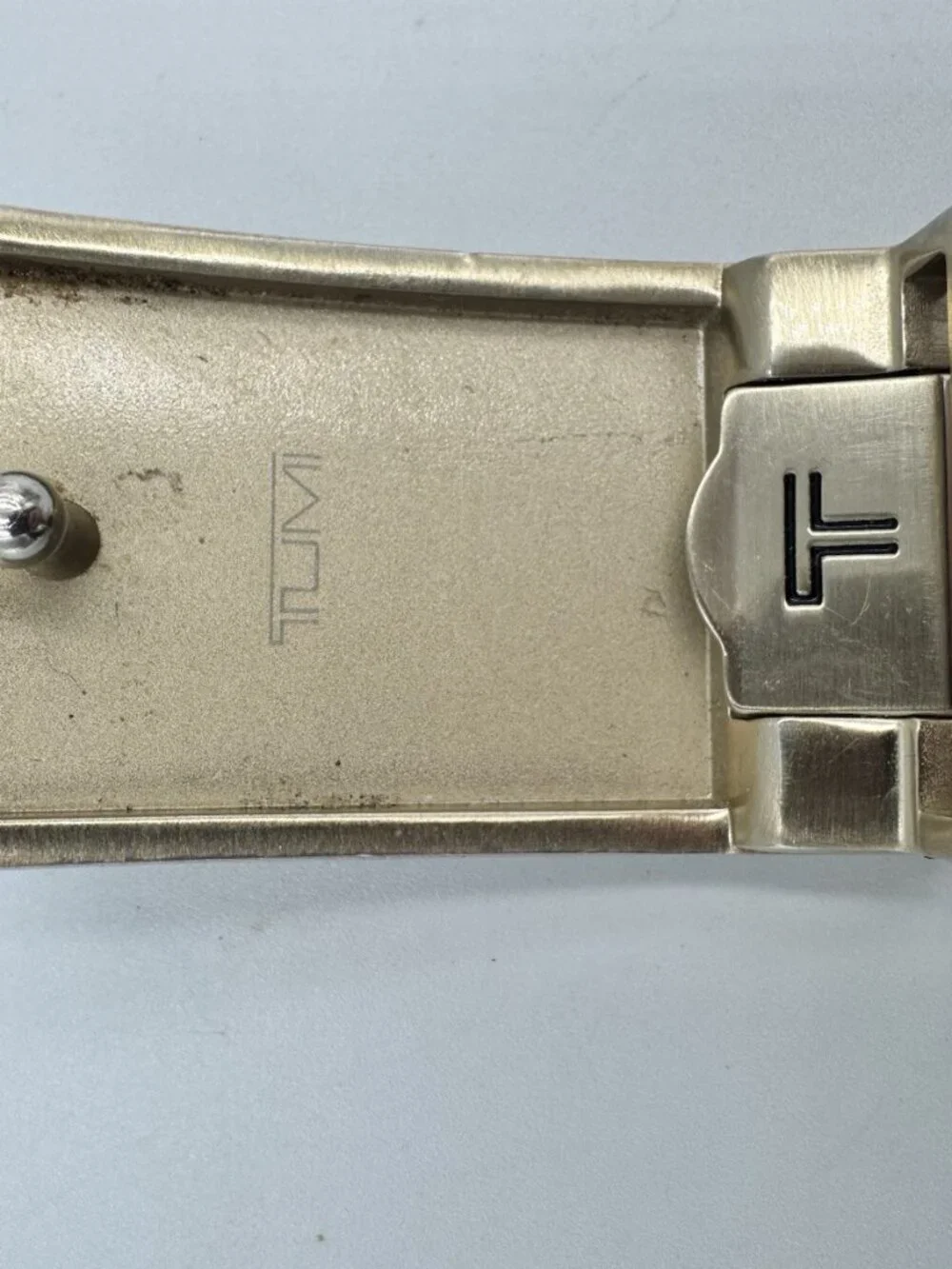 Tumi Vintage Brown Leather Dress Belt Plaque Buckle
